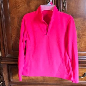 Pink fleece quarter zip and pink fleece vest